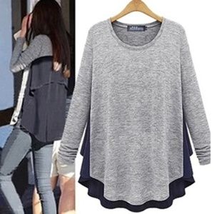 Adorable Long Sleeve Gray Crew Neck Top